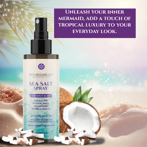 Vista 5 de Spray texturizante para el cabello con sal marina de coco con aceite de ricino, aloe vera, algas rojas, algas rojas, algas marinas, frambuesa y té