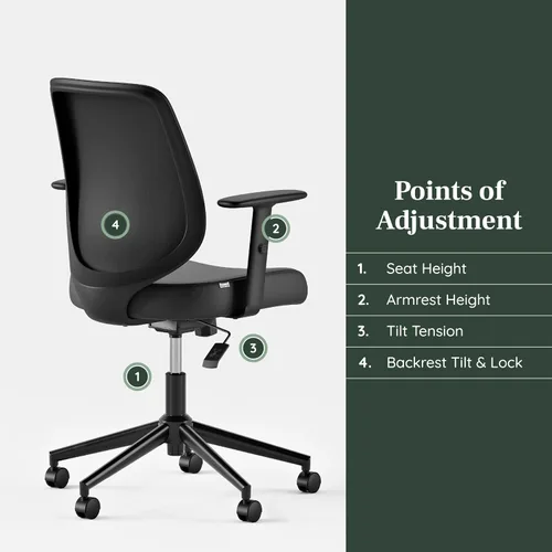 Vista 5 de Branch Silla diaria - Silla de oficina de cuero vegano con giratorio, descanso lumbar y reposabrazos ajustables, asiento cómodo para mejorar la negro