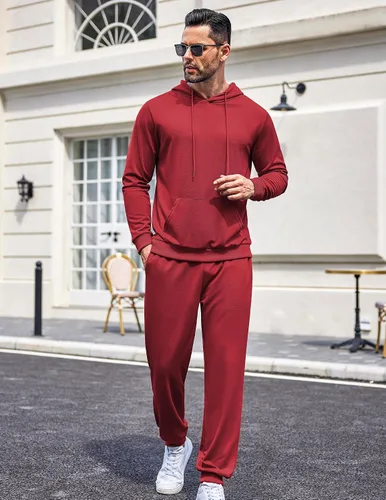 Vista 21 de COOFANDY Conjunto deportivo de 2 piezas para hombre, conjunto deportivo casual con capucha