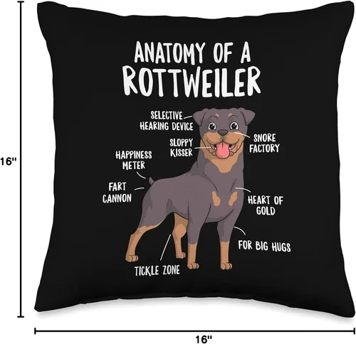 Vista 4 de Hilarious Doggos Puppies & Memes Anatomy of A Rottweiler Dog Owner Rottie Puppy - Almohada divertida y bonita, 16 x 16 pulgadas, multicolor