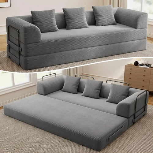 Vista 11 de Sofá cama convertible Cloud sin huesos, sofá de piso de 177,8 cm, 4 en 1, plegable, acomodado, sofá de 2 plazas, sofá cama de espuma de alta