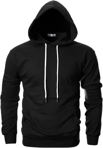 Vista 2 de Ohoo Sudadera básica con capucha para hombre, ligera, manga larga, con bolsillo tipo canguro