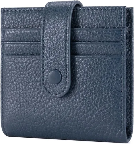 Vista 12 de Cartera delgada para mujer de cuero genuino pequeño plegable titular de la tarjeta de crédito con cremallera moneda bolsa de identificación ventana