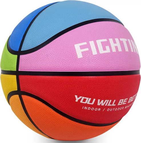 Vista 3 de Baloncesto de Combate para Niños y Jóvenes Tamaño 4 Baloncesto Colorido de 25.5" Diseño de Arcoíris Vibrante Goma Premium Engrosada Resistente al