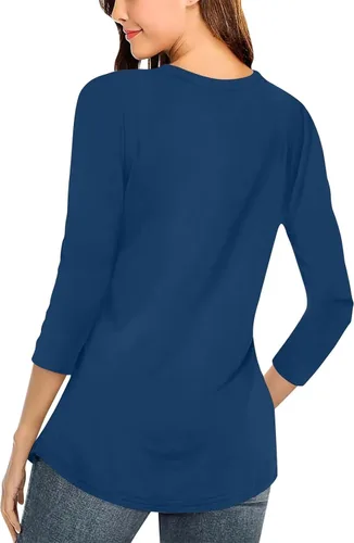 Vista 2 de Minetom Camisetas básicas de verano con cuello en V y manga 34 para mujer