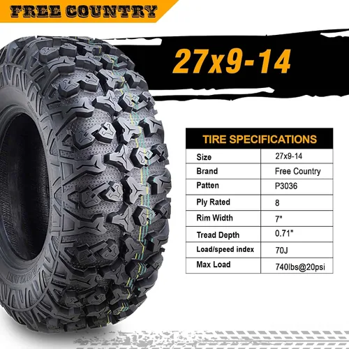 Vista 4 de Free Country Neumáticos Premium 8PR ATV/UTV de 27 x 9 x 14 para Cam-Am MAVERICK X3 2020 Front (paquete de 2)