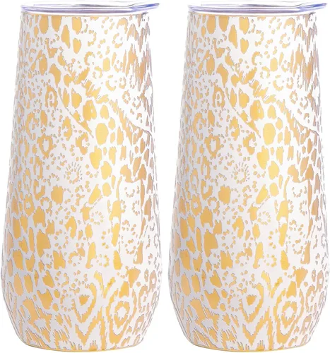 Vista 8 de Lilly Pulitzer Copa de Champán sin Tallo de 10 Oz, Vaso Pequeño de Acero Inoxidable con Tapa, Copa de Metal con Aislamiento de Doble Pared