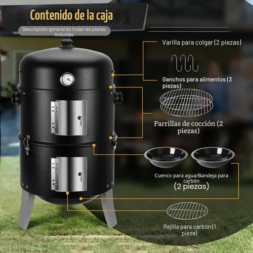 Vista 6 de Ahumador de carbón para carne: Parrillas de carbón para barbacoa 4 en 1 resistentes de 16 pulgadas Combo de parrilla vertical para ahumadores