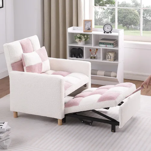 Vista 5 de Silla de cama convertible multifuncional, tela de peluche, ajustable, individual, extraíble, con lumbar, para apartamento, dormitorio, oficina, sala