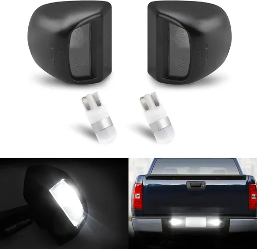 Vista 8 de Bestview Carcasa LED para placa de matrícula negra, conjunto de lámpara de etiqueta de repuesto compatible con Chevy Silverado GMC Sierra Avalanche