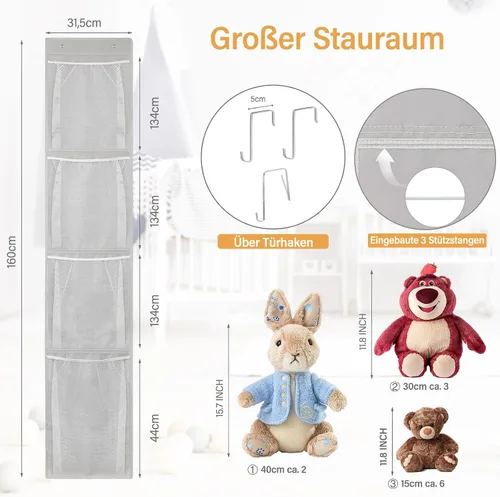 Vista 3 de Woodoulogy Almacenamiento de animales de peluche sobre la puerta, organizador de juguetes colgantes, muñeco de peluche y oso para bebé, idea