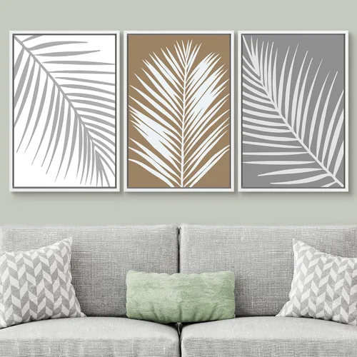 Vista 158 de SIGNWIN Lienzo enmarcado para pared, juego de arte de collage de hojas transparentes en blanco y negro, ilustraciones de naturaleza silvestre, arte