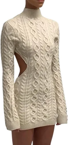 Vista 3 de Vestido ajustado para mujer, estilo casual, de color sólido, sin espalda, sin espalda, de manga larga, mini vestido corto lápiz