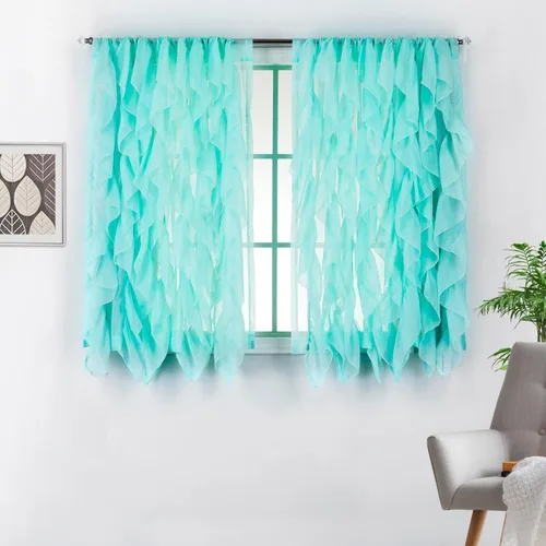 Vista 2 de DiamondHome - Cenefa de cortina decorativa transparente con volantes verticales para ventana (beige, 1 cenefa de 50 x 16 pulgadas)