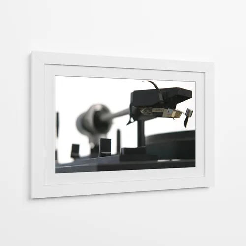 Vista 7 de Canvas Lab Turntable I by Renee W. Stramel 11 x 7 in Fine Art Framed Print, Frame Color: Black, With Mat Architecture, Black and White
