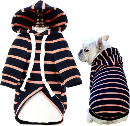 Vista 9 de SMALLLEE_LUCKY_STORE Sudadera con capucha a rayas para mascotas, para perros pequeños, medianos y gatos, cachorros, suéter con gorro para clima