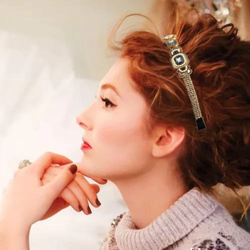 Vista 3 de Diademas de perlas doradas barrocas con diamantes de imitación para el cabello, aro de cristal para mujer (elegante)