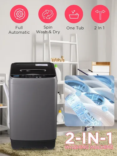 Vista 5 de KRIB BLING Lavadora completamente automática con pantalla LED, bomba de drenaje portátil de 17.7 libras, 10 programas y 8 niveles de agua Gris
