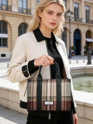 Vista 3 de Bolso a cuadros para mujer, bolso a cuadros con asa superior, bolsa de trabajo, bolsa de hombro cruzada para viajes de oficina
