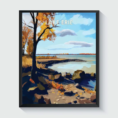 Vista 31 de Yellowstone Lake - Póster impreso artístico, ilustración, arte de pared, decoración de paisaje retro, paisaje, obra de arte para decoración de Lago