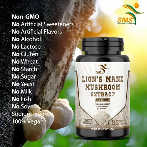 Vista 4 de Lion's Mane Pills Cápsulas de cognición de hongos (60 cápsulas vegetales) 30% de polisacáridos - Cápsulas de extracto de melena de león Suplemento