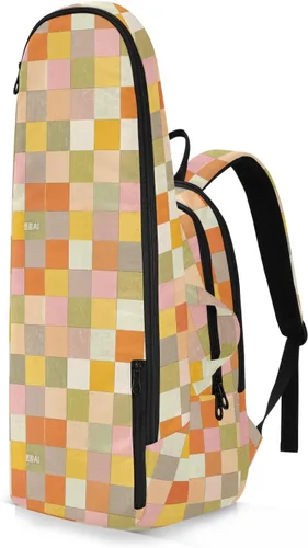 Vista 2 de Mochila de tenis para adultos, grande, resistente, a cuadros, color naranja, rojo, beige, 3 raquetas, cubierta de raqueta de bádminton para mujeres