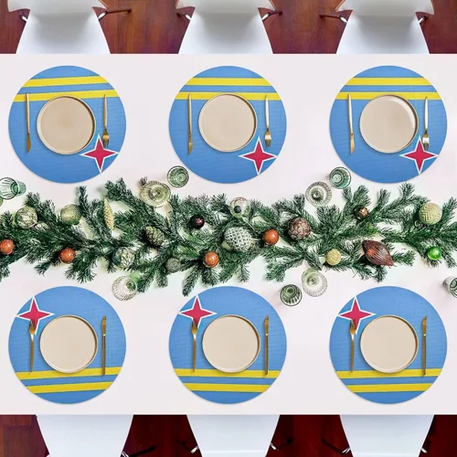 Vista 5 de Aruba Flag Round Table Placemats 15 Inch, Seasonal Table Mats Modern Place Mats for Dining, Kitchen, Parties, Camping