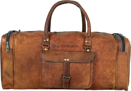 Vista 2 de The-Collective - Bolsas de lona grandes de 24 pulgadas para hombres y mujeres, de cuero, viajes, de noche, gimnasio, deportes, fin de semana, bolsa