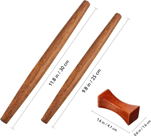 Vista 2 de Rodillo de madera para hornear largo con soporte de palillos para fondant, corteza de pastel, galletas, pastelería, 2 uds