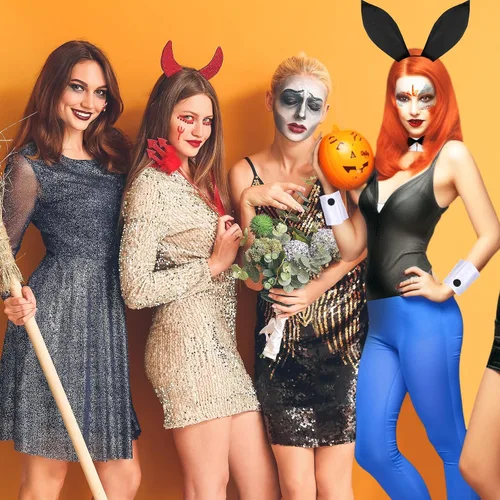 Vista 7 de Disfraz de conejo para mujeres y niñas, diadema de orejas de conejo, pantimedias, cuello, corbatín, puños, cola, Halloween, cosplay