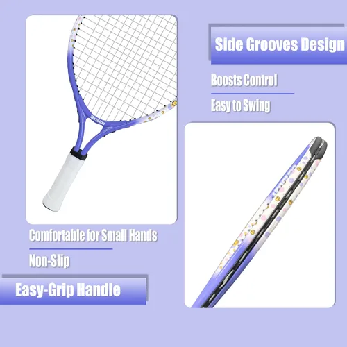 Vista 6 de Senston Juego de raqueta de tenis para niños (17 y 23 pulgadas), raqueta de tenis junior, marco de aluminio ligero, incluye funda