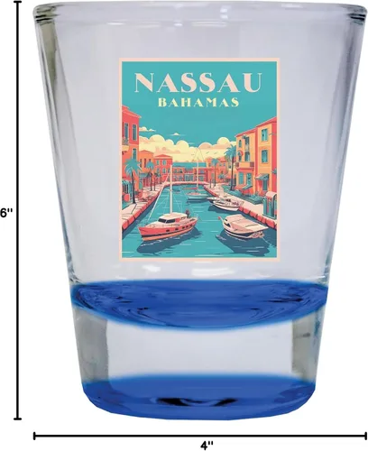 Vista 3 de Nassau the Bahamas Design B Souvenir - Vaso de chupito redondo de 1.5 onzas, color azul Azul Individual