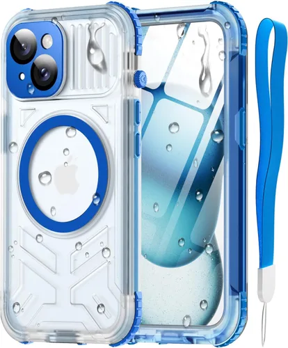 Vista 13 de Funda impermeable para iPhone 15 con Magsafe, protector de pantalla, cordón, IP68 militar de cuerpo completo a prueba de golpes, para deportes Negro