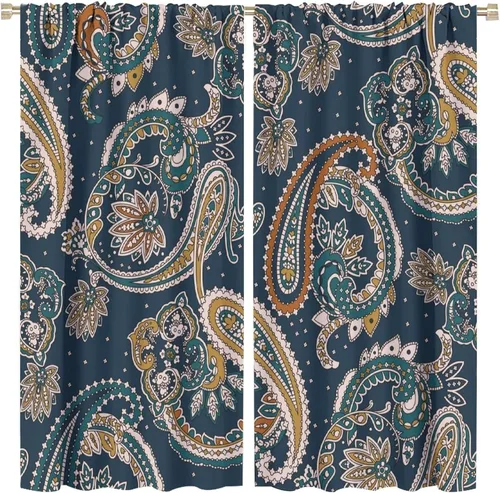 Vista 172 de Cortinas opacas con estampado de flores de cachemira, estampado de cachemira sobre fondo blanco, para decoración del hogar, cocina, restaurante