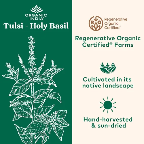 Vista 4 de Organic India Tulsi Original - Té de hierbas de hojas sueltas, apoyo inmunológico, vegano, sin gluten, kosher, certificado por USDA, orgánico sin
