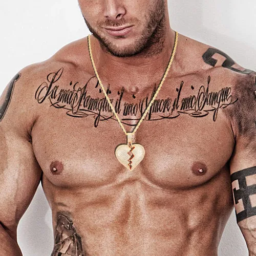Vista 6 de putouzip Cadenas de corazón roto para hombre, chapado en oro de 18 quilates, collar de cadena de eslabones con colgante