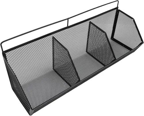 Vista 8 de Cesta de alambre de metal, 3 rejillas para colgar en la pared, organizador de almacenamiento de apertura inclinada para cocina, baño, lavandería