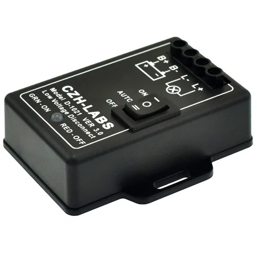 Vista 2 de Módulo de desconexión de bajo voltaje LVD. Bloque de terminales de montaje en panel ABS negro de 12 V/30 amperios