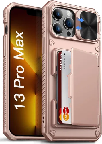 Vista 34 de Vihibii Funda para iPhone 13 Pro Max/iPhone 12 Pro Max con tarjetero (4 tarjetas) [bloqueo RFID] y cubierta de cámara deslizante, protección contra