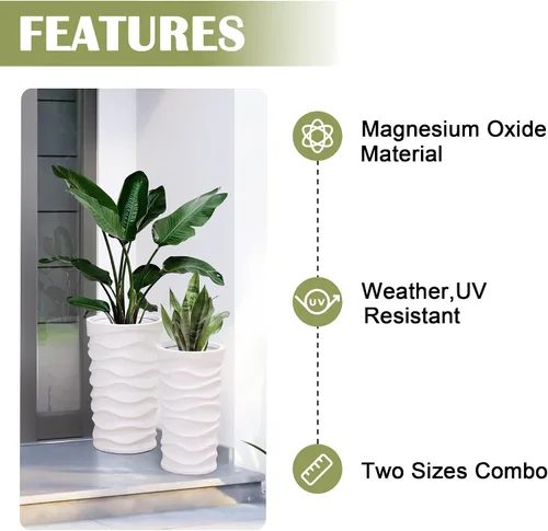 Vista 4 de LuxenHome Macetas Altas para Plantas de Exterior, Juego de 2 Macetas para Interiores y Exteriores con Orificio de Drenaje y Tapón de Goma, Macetas