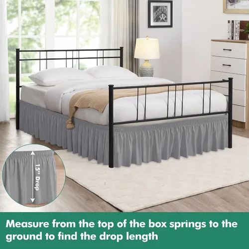 Vista 83 de Biscaynebay Faldas de cama envolventes con esquinas divididas para camas Twin/Twin XL de 15 pulgadas de caída, volantes de polvo elásticos Negro