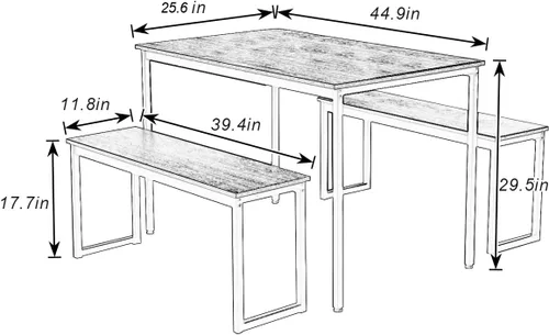 Vista 7 de SDHYL Juego de mesa de comedor de 45 pulgadas con 2 bancos, juego de mesa de comedor para 3, mesa de comedor rectangular pequeña de madera con 2