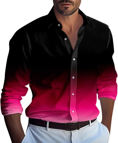 Vista 5 de Ymosrh Camisas de manga larga para hombre, color degradado, con botones, casual, formal, para boda, graduación, tallas M-3XL