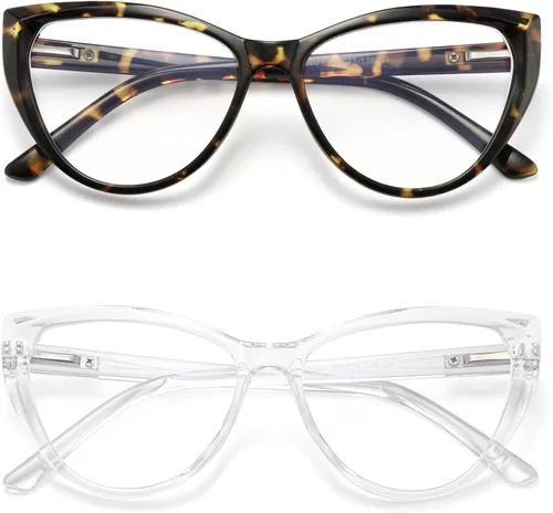Vista 11 de TEAPLMTT Paquete de 2 lentes de bloqueo de luz azul de ojo de gato para mujer, marco TR90 de moda, antirayos azules, lentes de computadora