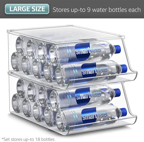 Vista 7 de Sorbus Organizador de botellas de agua para refrigerador con tapa, capacidad para 9 botellas, organizador apilable de bebidas para refrigerador