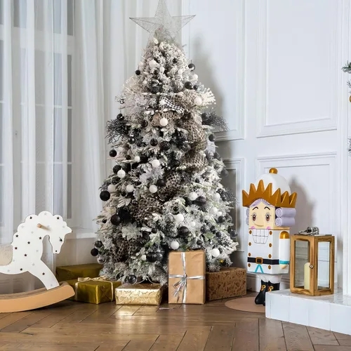 Vista 6 de Wironlst 24 piezas de flores de pascua con purpurina para árbol de Navidad, arbustos de nochebuena brillantes, decoraciones de Navidad para Navidad