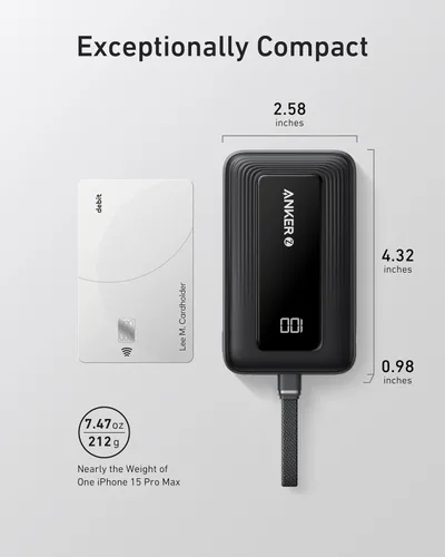 Vista 7 de Anker Cargador Portátil, Banco de Energía de 10,000mAh 30W, Paquete de Batería de Carga Rápida USB-C de Entrada y Salida, Cargador de Teléfono