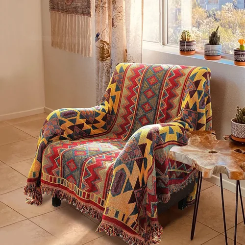 Vista 11 de Mantas Boho Reversibles Mantas Tejidas Cubiertas Hippie para Sofá Cama Sillón Reclinable Sofá Tapiz Bohemio Protector de Muebles Colorido