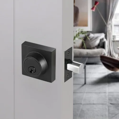 Vista 7 de Cerradura cuadrada de un solo cilindro moderno con llaves, cerrojo negro mate para entrada de puerta delantera, cerradura de seguridad de puerta