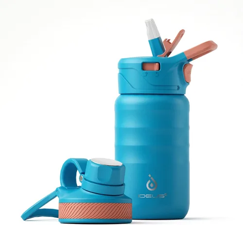 Vista 14 de IDEUS Botella de agua aislada de 12 onzas, botella de agua aislada de acero inoxidable para la escuela, botellas aisladas con pajitas a prueba